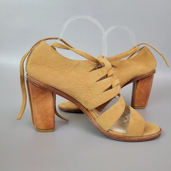 FRYE Womens Block 4" Heels Sofia Tie On Gladiator Brown Peep Toe Suede Shoe Sz 9 - Picture 2 of 8